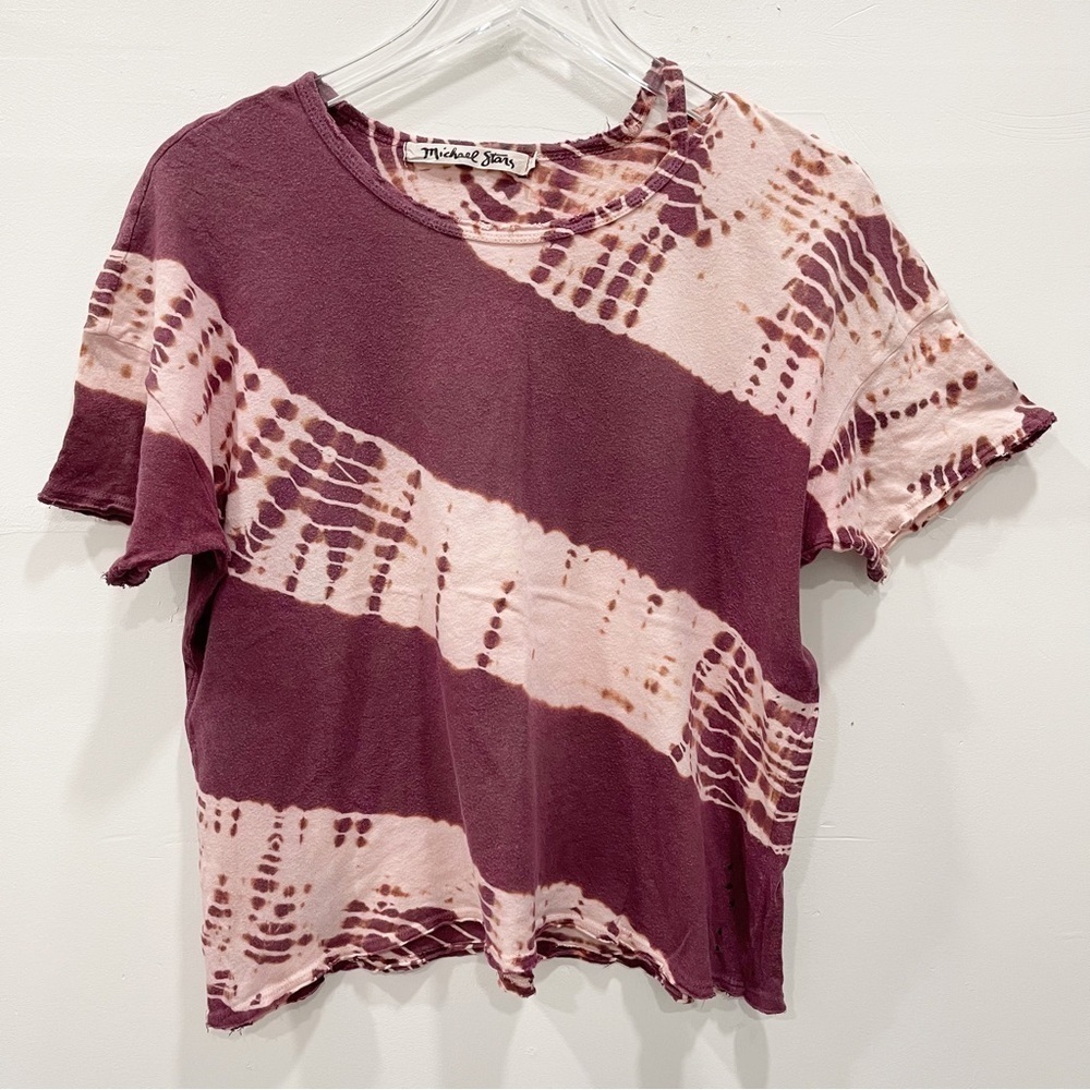 Michael Stars Distressed Tie-Dye Short Sleeve Loose Fit Top Tee T-Shirt One Size